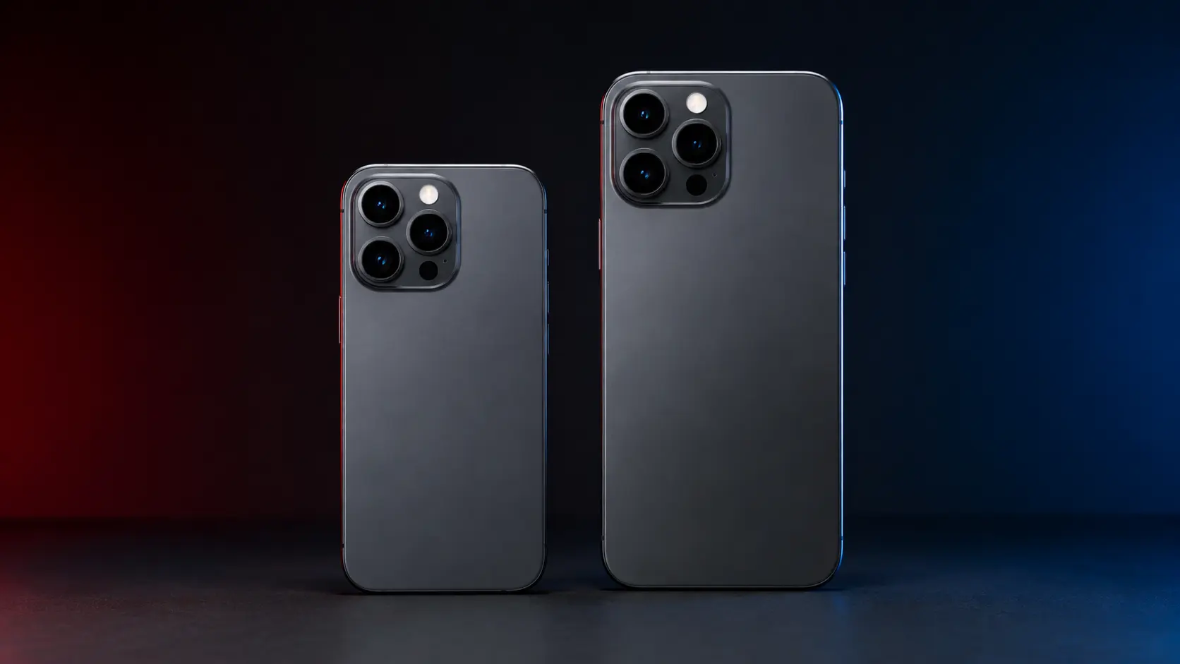 Unofficial concept comparison showing a smaller Pro-size phone beside a larger Pro Max-size phone