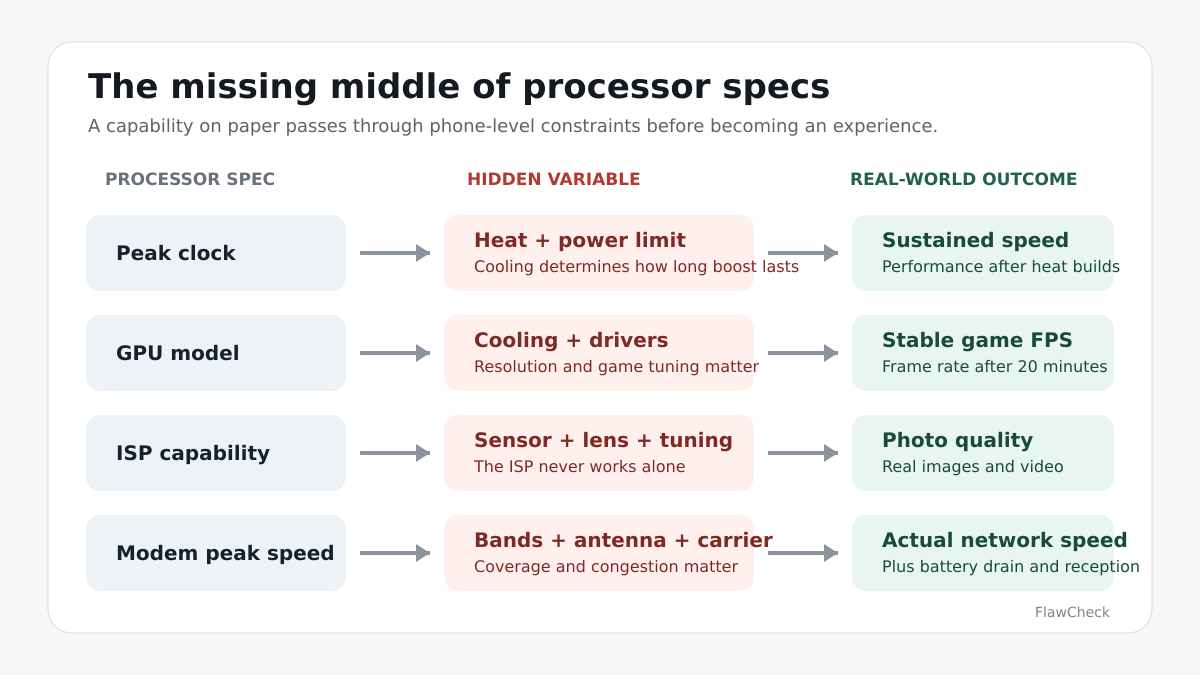 Processor specification passes through hidden phone-level variables before producing a real-world outcome