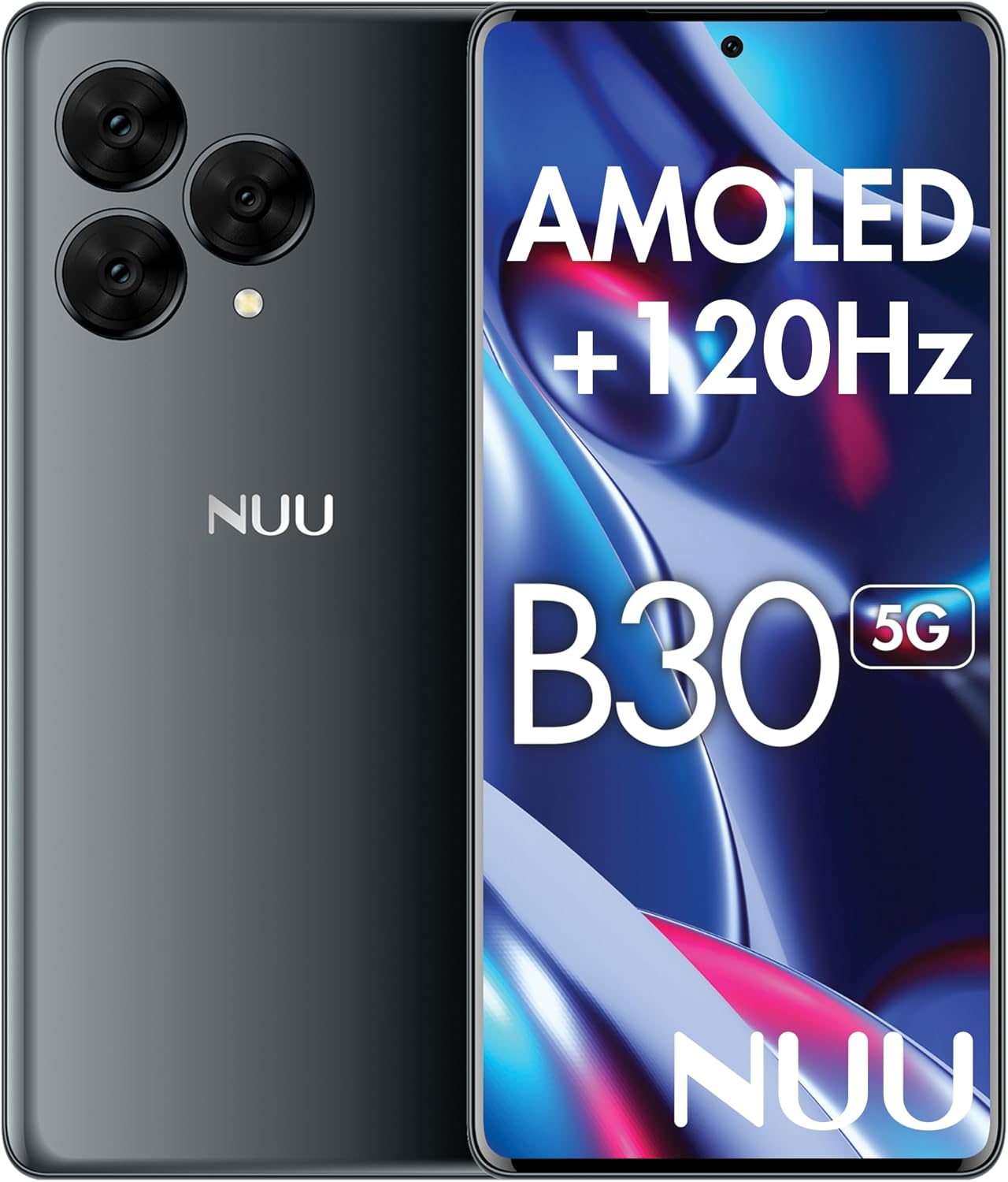 Front and rear views of the NUU B30 5G from Amazon listing B0DGKX3S8Y.